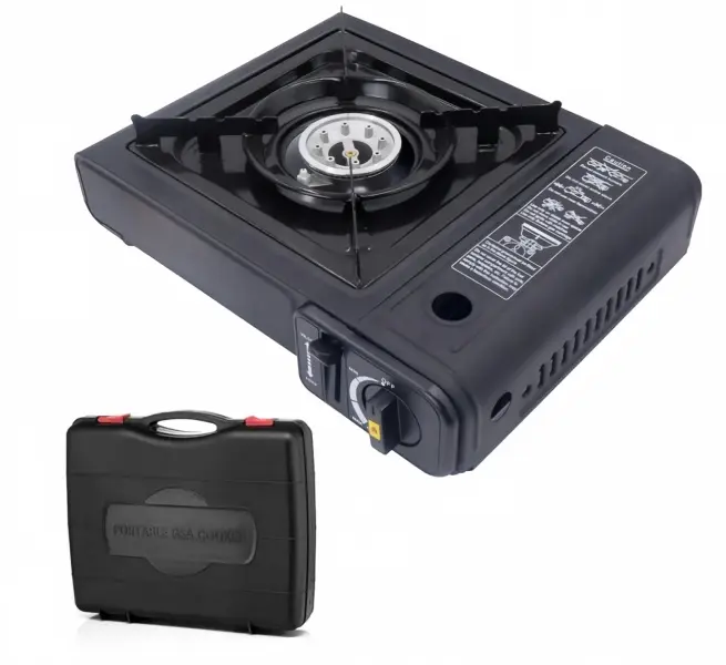 Portable Aluminum Alloy Single-Burner Dual Fuel Gas Camping Stove - 2-Inch Hardware Cooker with Adjustable Heat Control, Push Button Ignition Control, Storage Carry Case for Camping, Outdoor Emergency Cooking