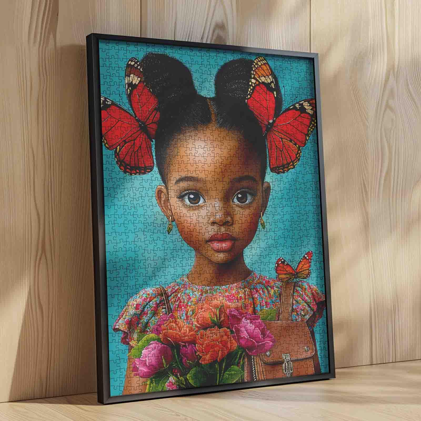 Butterfly Princess Girl 1000 Pieces Jigsaw Puzzle Relaxing Family Game for Stress Relief Brain Exercise Charming Art Style Challenging Adult Puzzle Beautiful Wall Décor Thoughtful Gift for Seniors and Loved Ones Relaxation Home 27.5x20inch 70x50cm