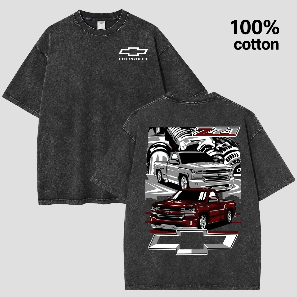 Vintage Chevrolet Silverado Z71 Pickup Truck Graphic Tee | Retro Chevy Truck Mineral Wash Oversized T-Shirt