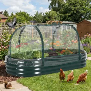 Garvee 6x3 FT Large Galvanized Raised Garden Bed with Greenhouse Cover, Steel Planter Kit with Zippered Doors & Open Base for Vegetables & Flowers, Green