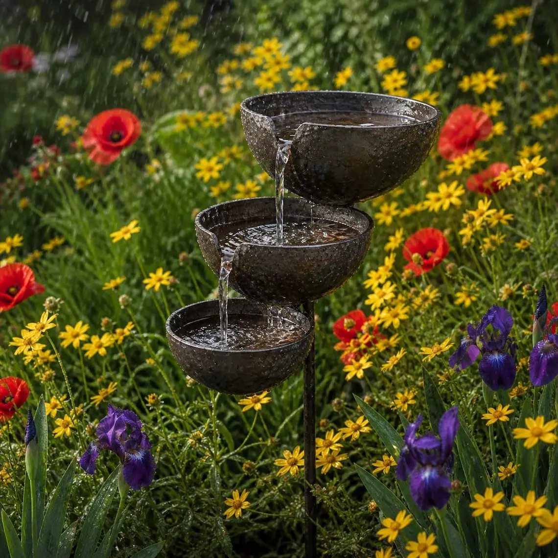 Rain Catcher Garden Stake, Metal Bird Bath, Bee Bath For Garden, Butterfly Feeder, Rusty Garden Decor, Garden Water Feature For Yard