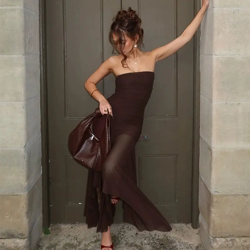 LikeMyChoive Chocolate Brown Strapless Ruched Sheer Mesh Maxi Dress | Elegant Evening Gown with Asymmetrical Skirt & Solid Lining - Formal, Fabric long formaldresses - TikTok Shop LikeMyChoive Chocolate Brown Strapless Ruched Sheer Mesh Maxi Dress | Elegant Evening Gown with Asymmetrical Skirt & Solid Lining - Formal, Fabric long formaldresses - TikTok Shop