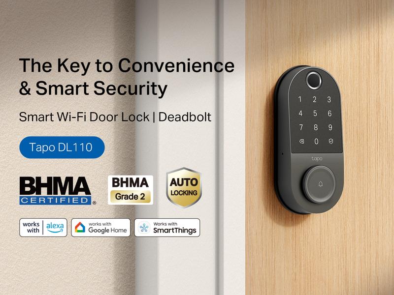 TP-Link & Tapo DL110 Smart Door Lock｜6 Ways Unlock｜1-Yr Battery｜IP65 Stormproof｜Built-in Doorbell｜Scheduled Access｜BHMA Grade 2