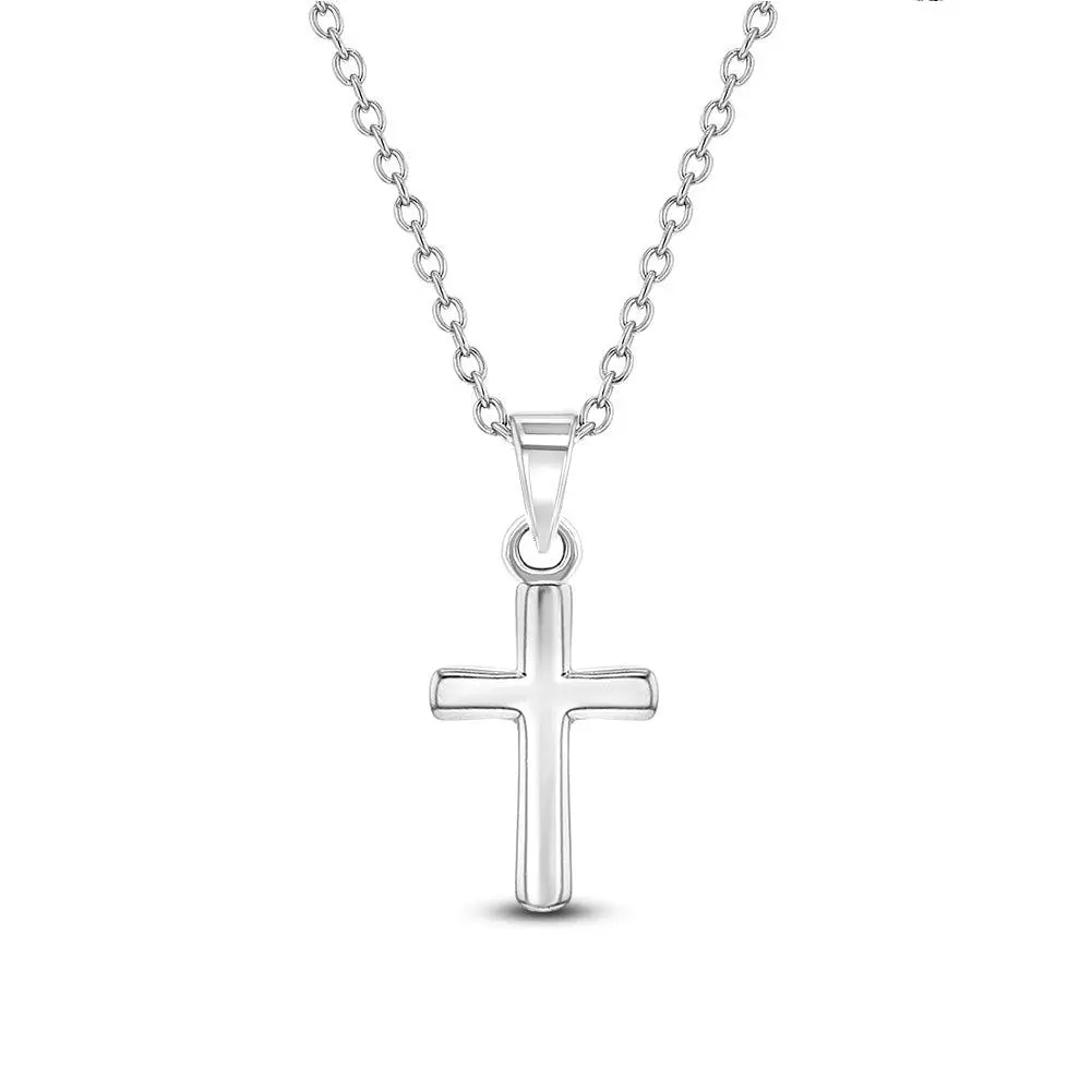 IN SEASON JEWELRY Sterling Silver 12mm Teenie Tiny Cross Religious Pendant Necklace for Toddler Girls - Minimalist, Plain, Everyday Wear, Simple Look Kids' Costume Jewelry Accessory, Minimalist Pendant Necklace