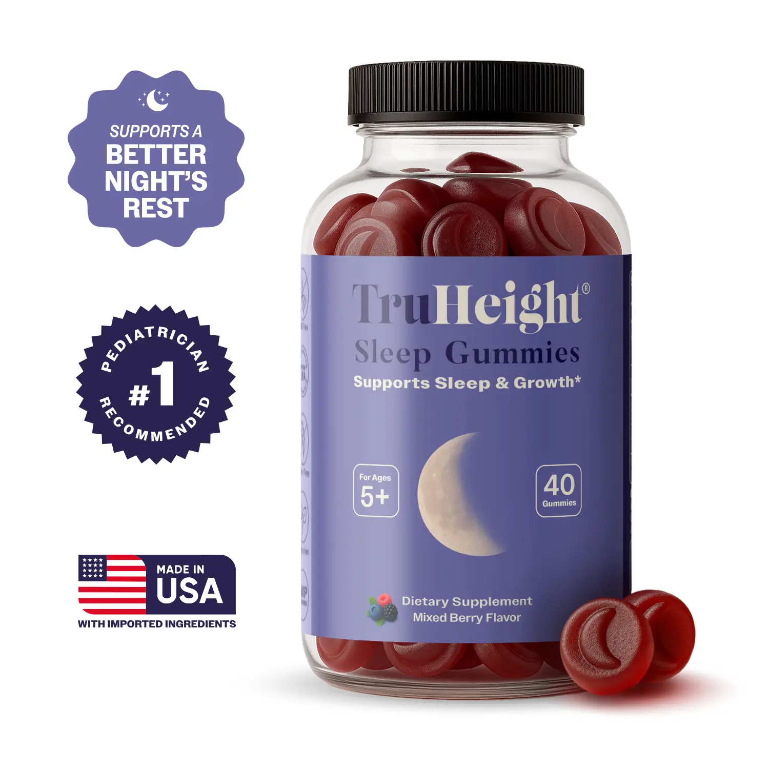 TruHeight Sleep Gummies - Kids & Teen Natural Sleep Aid for Growth & Development - Endorsed by Pediatricians - Kids Melatonin Gummy - Ages 4+