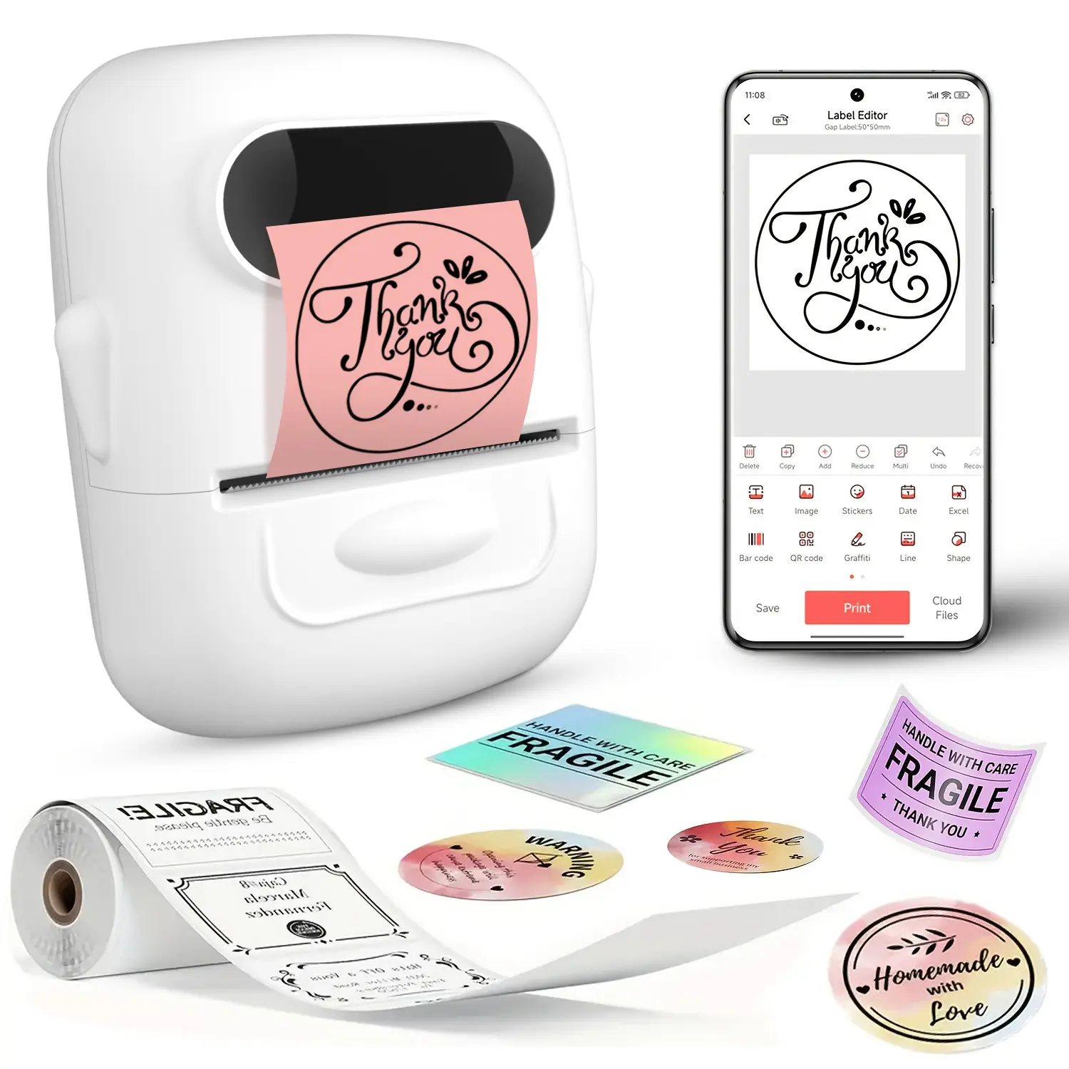 Marklife Thermal Label Printer - Portable Mini Bluetooth Wireless Device with Built-in Batteries, Prints Thank You Cards, Gift Tags, Product Labels, Ideal Office Tool & Gift for Valentine's Day (Cell-Compatible)