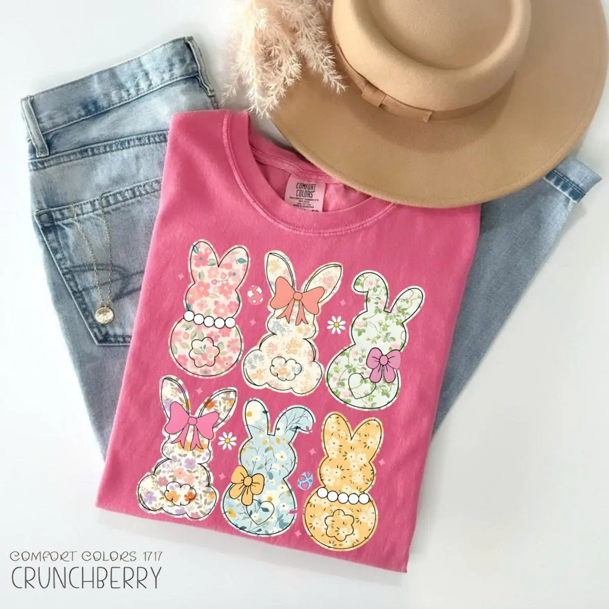 Comfort Colors Coquette Easter Bunny Floral Tshirt, Easter Bunny Tee, Coquette Easter T-shirt, Girly Easter Kids Bow, Retro Easter Tee, Spring Floral Bunny T-shirt