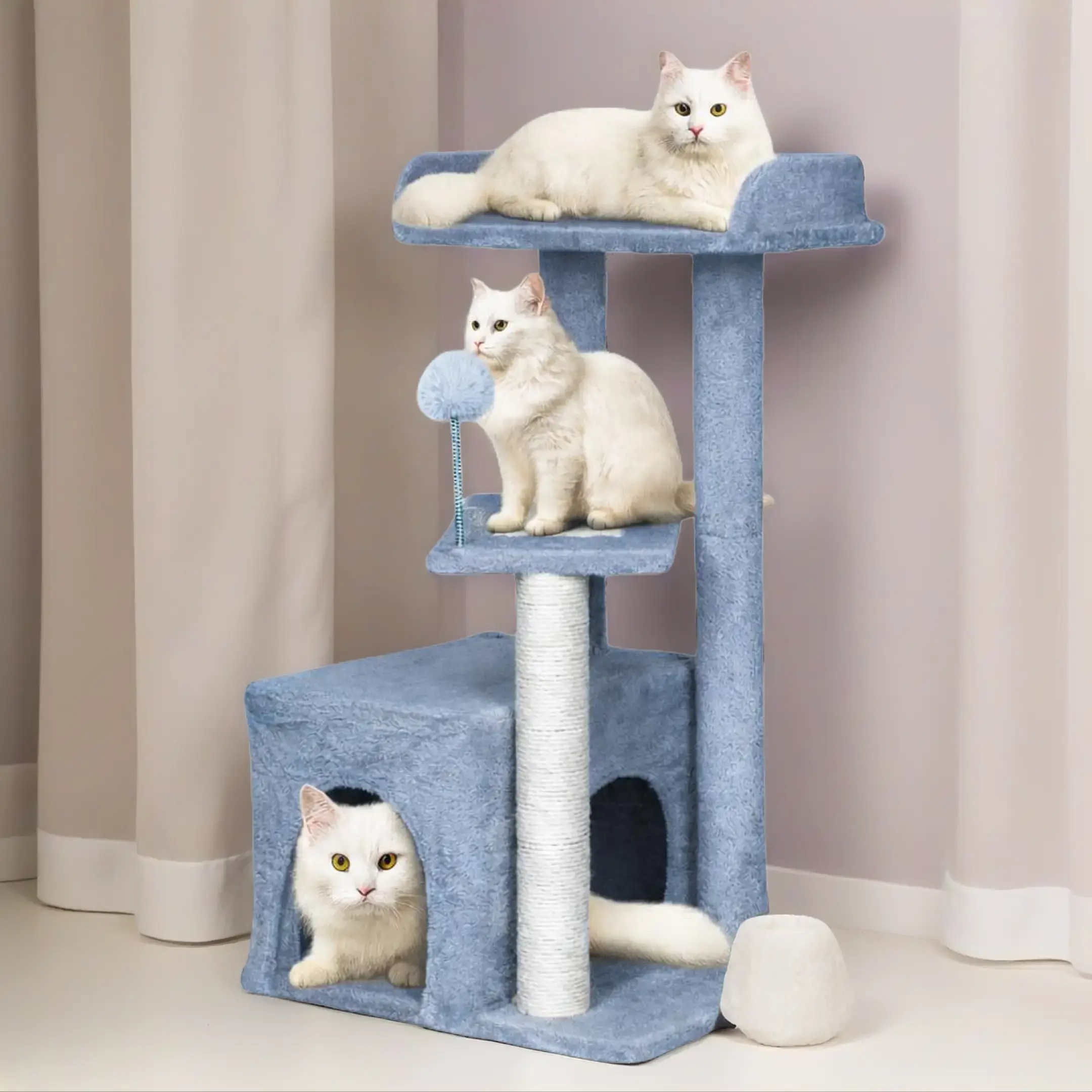 Multi-Level Cat Tree Tower for Large Cats with Sturdy Chipboard Base & Sisal Scratching