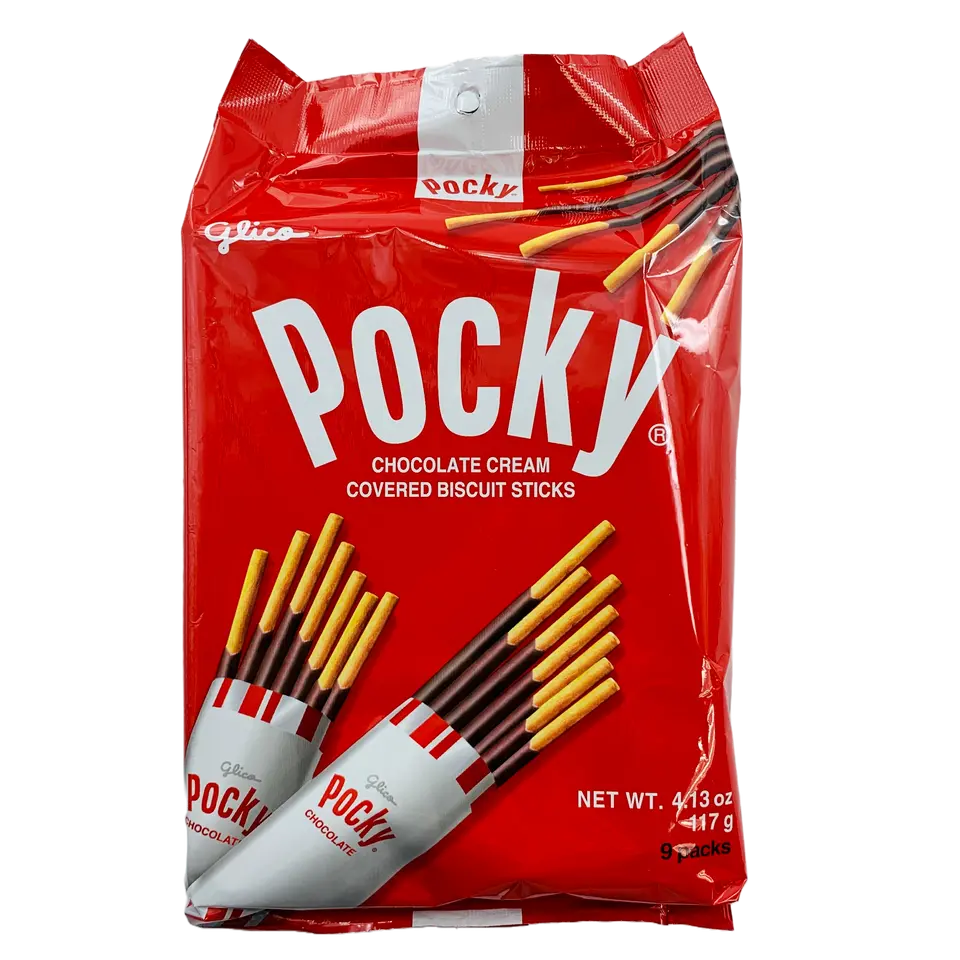Pocky Milk Chocolate Biscuit Sticks - Family Size (9P, 117g) Wheat-Containing Asian Food Snacks for Lunchboxes, Office Snacks, Dessert Biscuit Cookie Packs