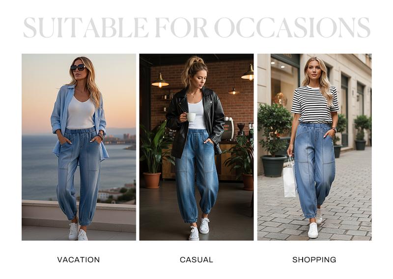 Sidefeel Barrel Jeans for Women Trendy Wide Leg High Waisted Cropped Baggy Relax Fit Stretch Pocketed Denim Ankle