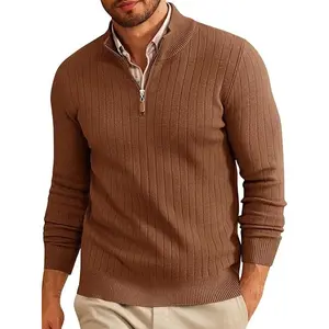 Runcati Mens Quarter Zip Sweater Mock Neck Casual Ribbed Knit Pullover Fall Lightweight Polo Sweaters