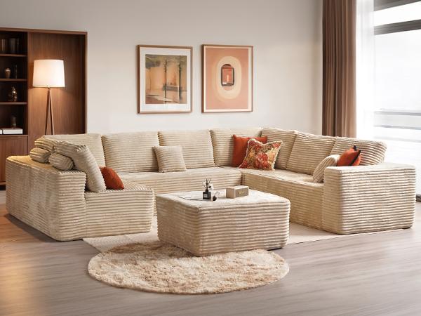 【4 Packages Shipping】Ovios Sectional Cloud Couch for Living Room, Modular Floor Sofa with Plush Corduroy, No Assembly Required, Big Comfy Couches Set with Fluffy Memory Foam, Stupendous U Shaped Sofas with Chaise Furniture Lounge