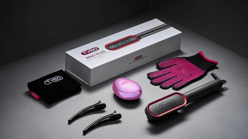 TYMO Ring Plus Ionic Hair Straightener Brush - Straightening Comb with Negative Ions, 9 Temp Settings & LED Display, Professional Styling Tools, Comfort, Salon, Black Red