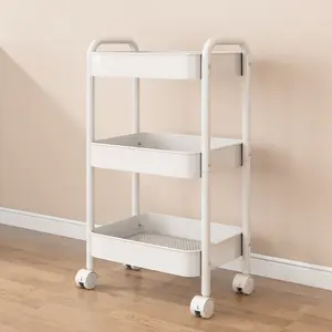 3-Tier Rolling Storage Cart Multifunctional Utility Organizer Rack No Assembly Needed Space-Saving Storage Shelf for Kitchen Bathroom Bedroom Office Laundry & Garage Foldable Multi-Layer Design with 4 Wheels hat blade stand
