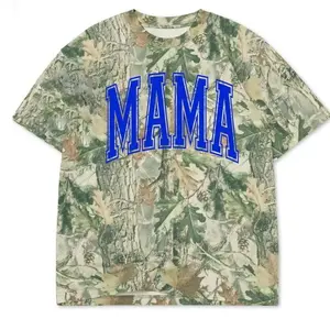 Camo Mama 3d Print T-shirt  with Bold Blue Lettering and Camouflage Design