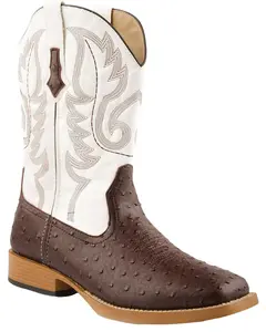 Men's Faux Leather Ostrich Print Western Boot Broad Square Toe - 09-020-1900-0049