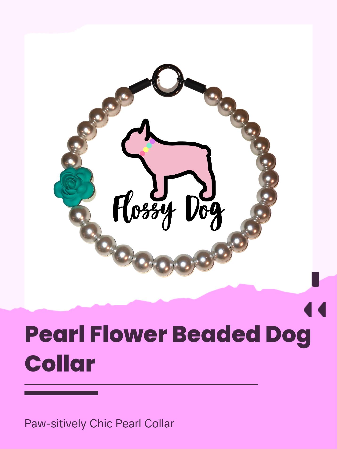Pearl Flower Beaded Dog Collar | Durable Dog Necklace With Large Beads & Flower | Puppy Pearls | Wedding Bead Collar with free Charm