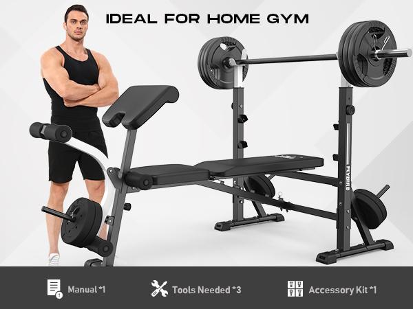 FLYBIRD Olympic Weight Bench – 900 lbs Weight Capacity, Bench Press Set with Preacher Curl Pad & Leg Extension, Full-Body Strength Training Equipment for Home Gym