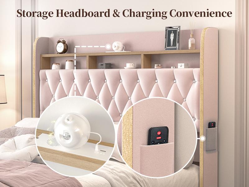 Queen LED Bed Frame with Storage Drawers Upholstered Platform Bed Galaxy Star Projector Charging Station Speaker Aurora Bedframe 2-Tier Storage Headboard Noise-Free PU Leather Velvet Funky Bedroom Furniture Queen LED Bed Frame with Storage Drawers Upholstered Platform Bed Galaxy Star Projector Charging Station Speaker Aurora Bedframe 2-Tier Storage Headboard Noise-Free PU Leather Velvet Funky Bedroom Furniture