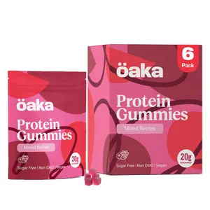 OAKA Protein Gummies (6 pack) - 20g Protein & 85 Calories per bag, 2g Fiber, Sugar Free, Vegan, Guilt-Free Healthy Snack