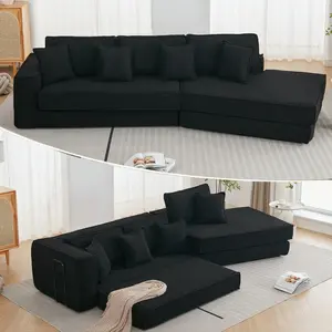 Niccae Convertible Sleeper Sofa Bed 3 Seater, Fold Out Floor Sofa Bed with Lamb Velvet Fabric, Multi Functional Folding Sofa for Living Room Apartment Guest Room, Gaming Couch Modern Furniture