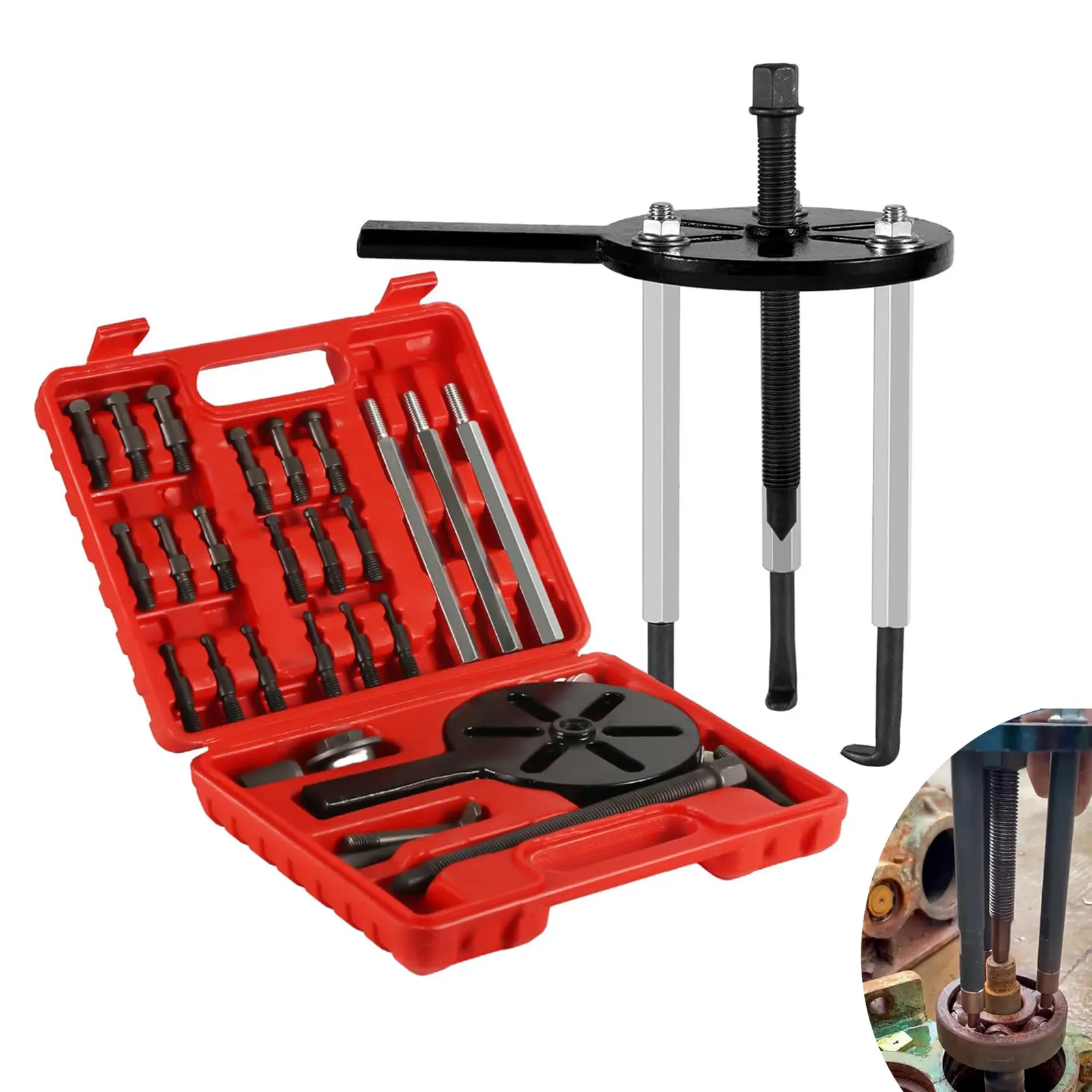 Universal 21PCS Bearing Puller Set - Internal Inner Hole Bearing Removal Tool with 3-Jaw Hooks & Multi-Size Collets - Professional Mechanic Tool Kit for 6005-6310 Series Bearings