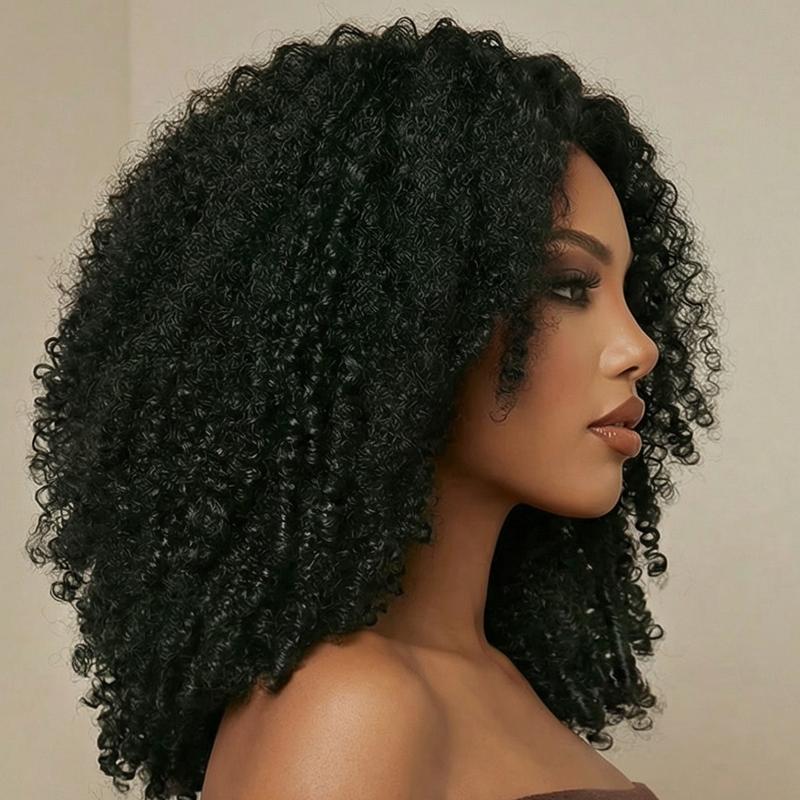 UNice 250% Density Afro Kinky Curly Wig with Burmese Curly Layer Pre Bleached Glueless 7x5 HD Lace Closure Human Hair Wigs with Drawstring Pre Plucked Natural Hairline Beginners Friendly