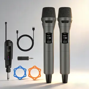 Aveek Wireless Microphone for Karaoke Rechargeable Cordless Dynamic Microphone and Wireless Receiver for Karaoke Machine Church Speech Wedding Party Singing Grey 2 Packs Audio Charging Portable with Advanced DSP Noise Reduction and Audio Transmission