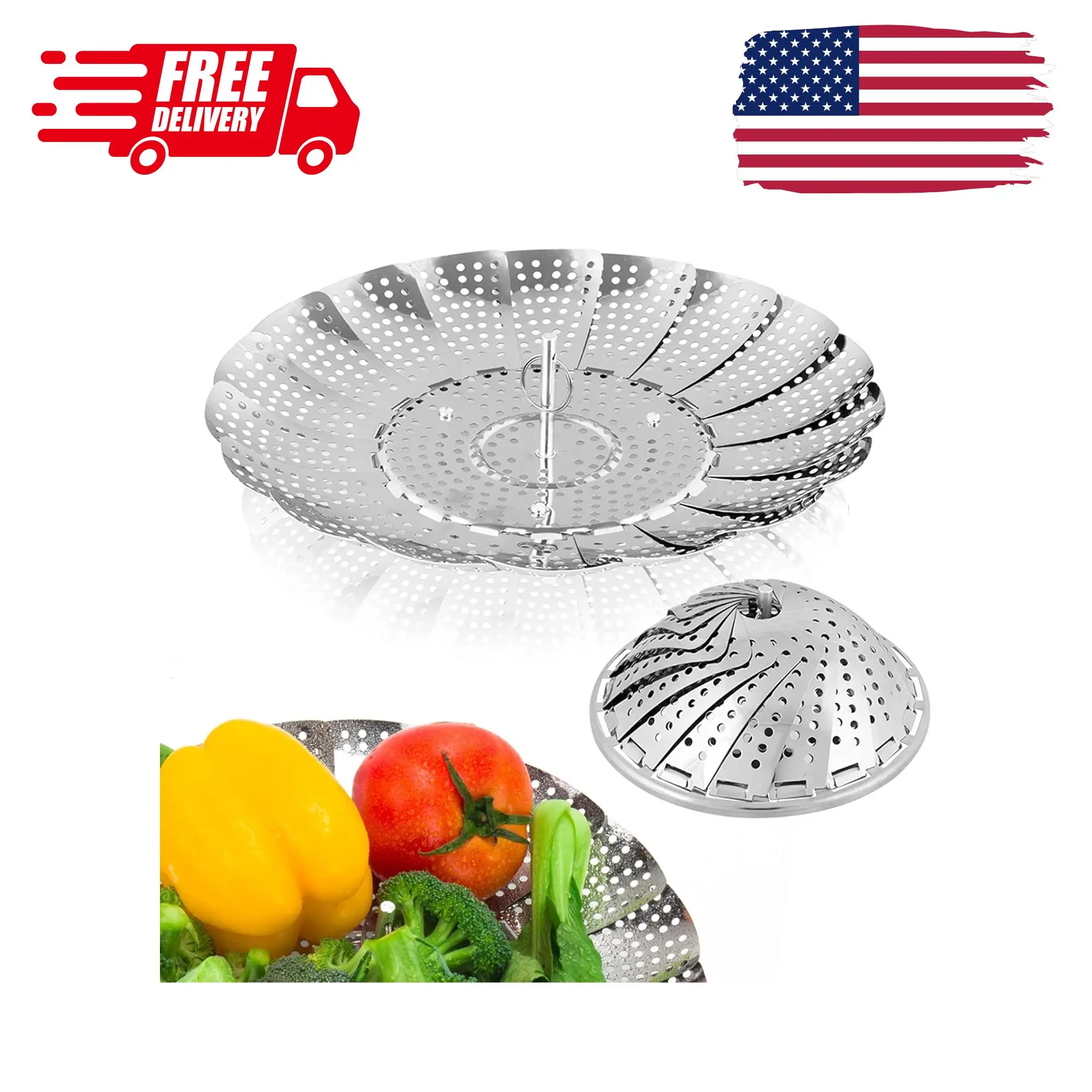 Vegetable Steamer Basket, Premium Stainless Steel (5.5" to 9.2")