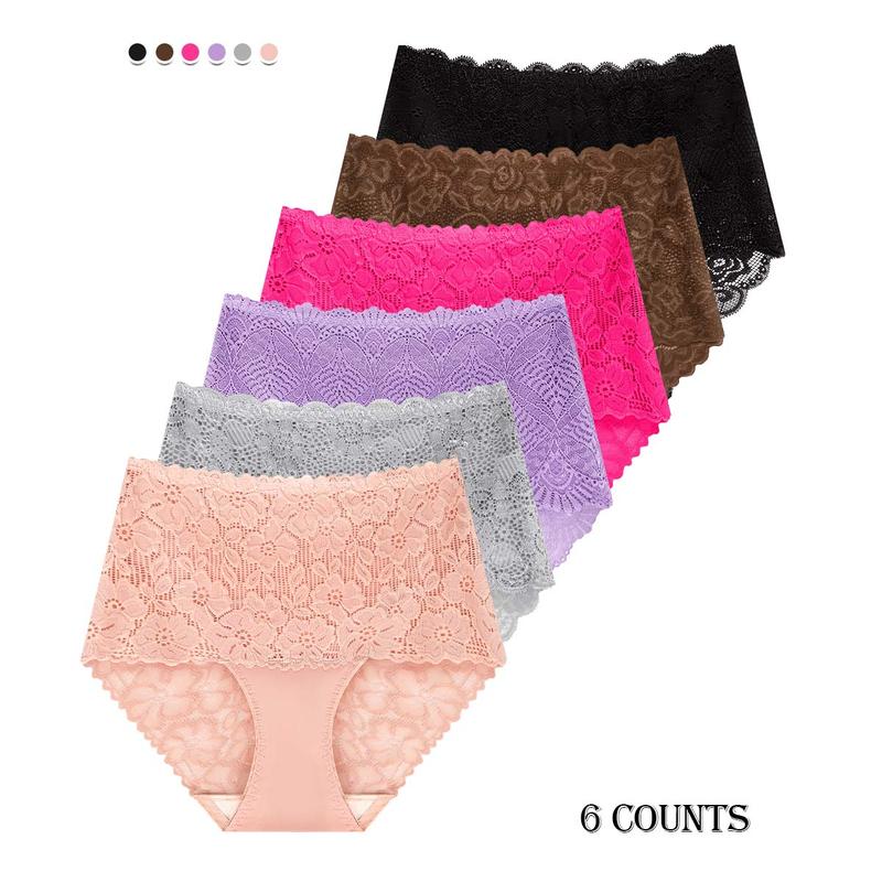 Morelect 3/6/10 Pack Women's High Waist Lace Panties,Spring Floral Panty Set,Ultra Soft & Breathable Everyday Panties,Sexy Lingerie for Date Night,Full Coverage Briefs S-5XL