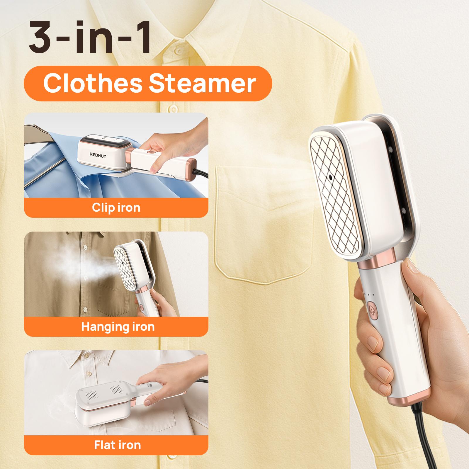 REDHUT Gament steamer for clothes, 3 in 1 Handheld steamer and lron, 15s Fast Heat-Up,1000W power,100-240V Dual Voltage,60ML Water Tank,Large Rotatable Panel, Travel-Friendly clothes lron REDHUT Gament steamer for clothes, 3 in 1 Handheld steamer and lron, 15s Fast Heat-Up,1000W power,100-240V Dual Voltage,60ML Water Tank,Large Rotatable Panel, Travel-Friendly clothes lron