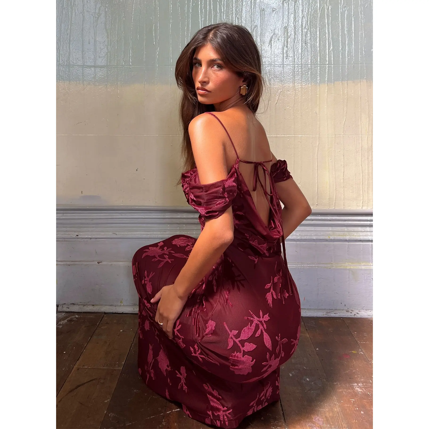 Green Gables Burnout Maxi Dress Burgundy - TikTok Shop