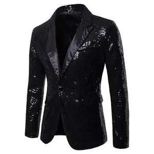 Men's single button sequined dress, suit jacket, formal pocket, fashionable single breasted round neck men's clothing