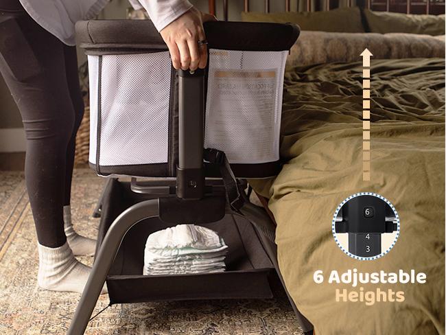 HARPPA Baby Bassinet 2-in-1 Cuddly Lite &Bedside Sleeper, storage Bassinet for Baby with Wheels & Storage Basket, Portable Crib, Breathable Mesh and Mattress, Height Adjustable