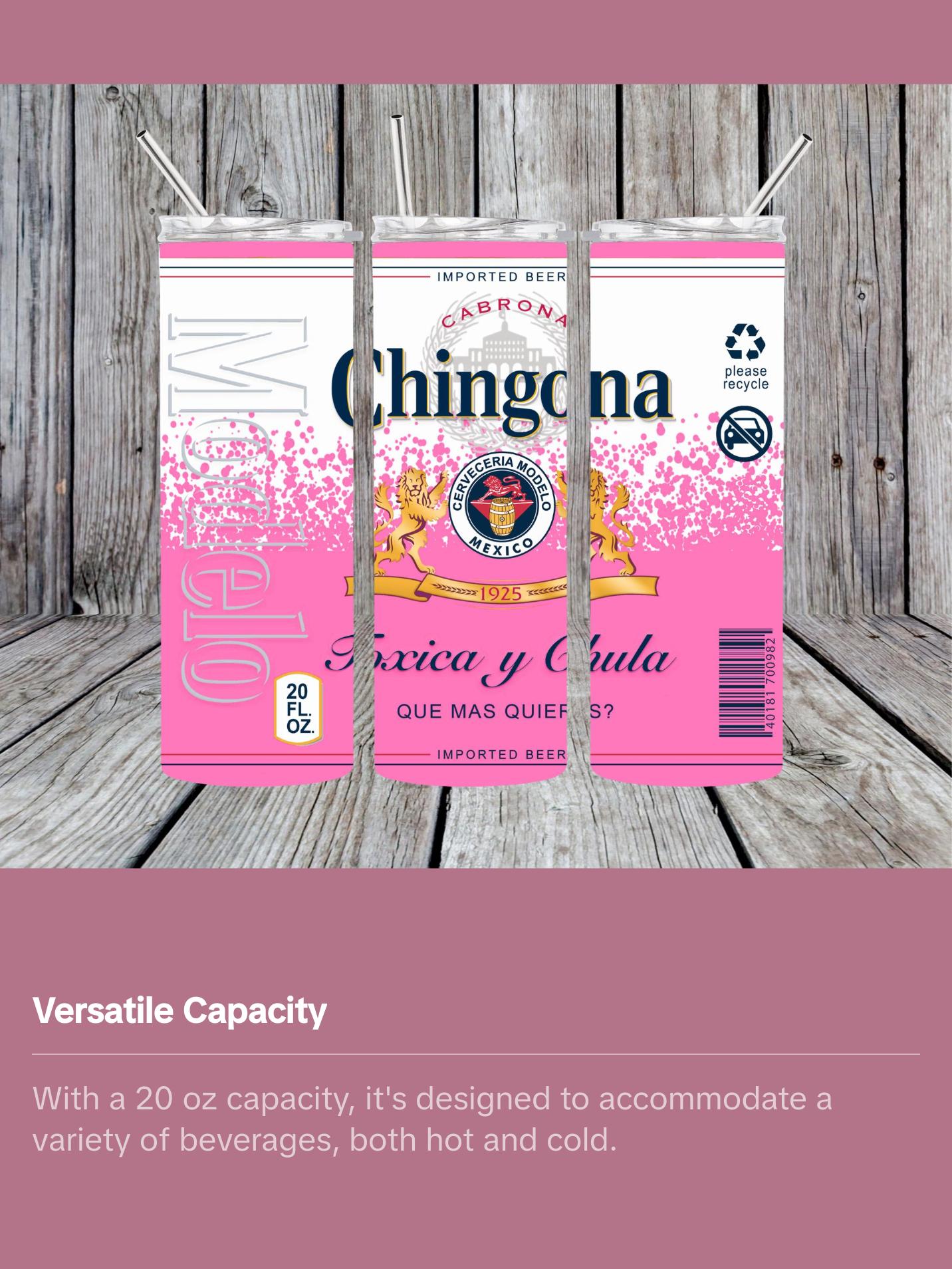 Modelo Chingona 20 oz Tumbler with Regular Lid - Perfect for Your Beverage - Bottle, Drinkware stainless steel water bottle cup