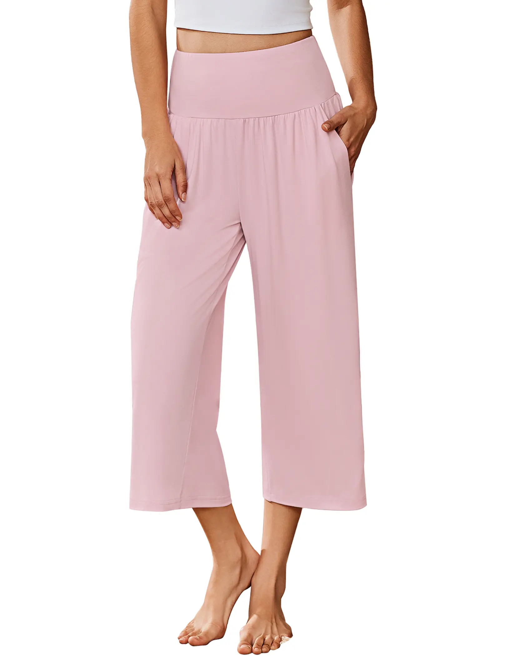 Ekouaer Women's Polyester-Cotton-Spandex Wide-Leg Capri Pants - Soft, Pocketed Pajama Nightwear Bottoms, Easy Care Prevents Shrinking Women's Clothes for Lounge & Everyday Use, Capri Pants Women,clothes for back to school,first day of school outfits