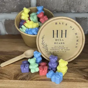 H|H Hula Bears Hand Poured Wax Melts Scoops 4.0 oz | 113 G - Colorful Bear Shaped Coconut Wax Scoop Cups