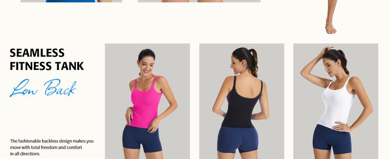 ATTRACO Women's Workout Tank Top Built in Bra Ribbed Athletic Tank Workout Top Scoop Neck Top Fitness Gymwear Women's Tank Tops Workout Sports Vest Seamless Yoga Backless Tanks Gym Sports wear