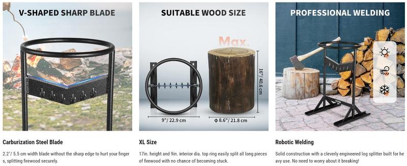 VEVOR Firewood Kindling Splitter, 9''x17'' XL Wood Splitter, Unique V-Shaped Finger-Safety Blade, Manual Log Splitter for Wood Splitting, Heavy Duty Strong Steel Structure & Stability, Log Splitter