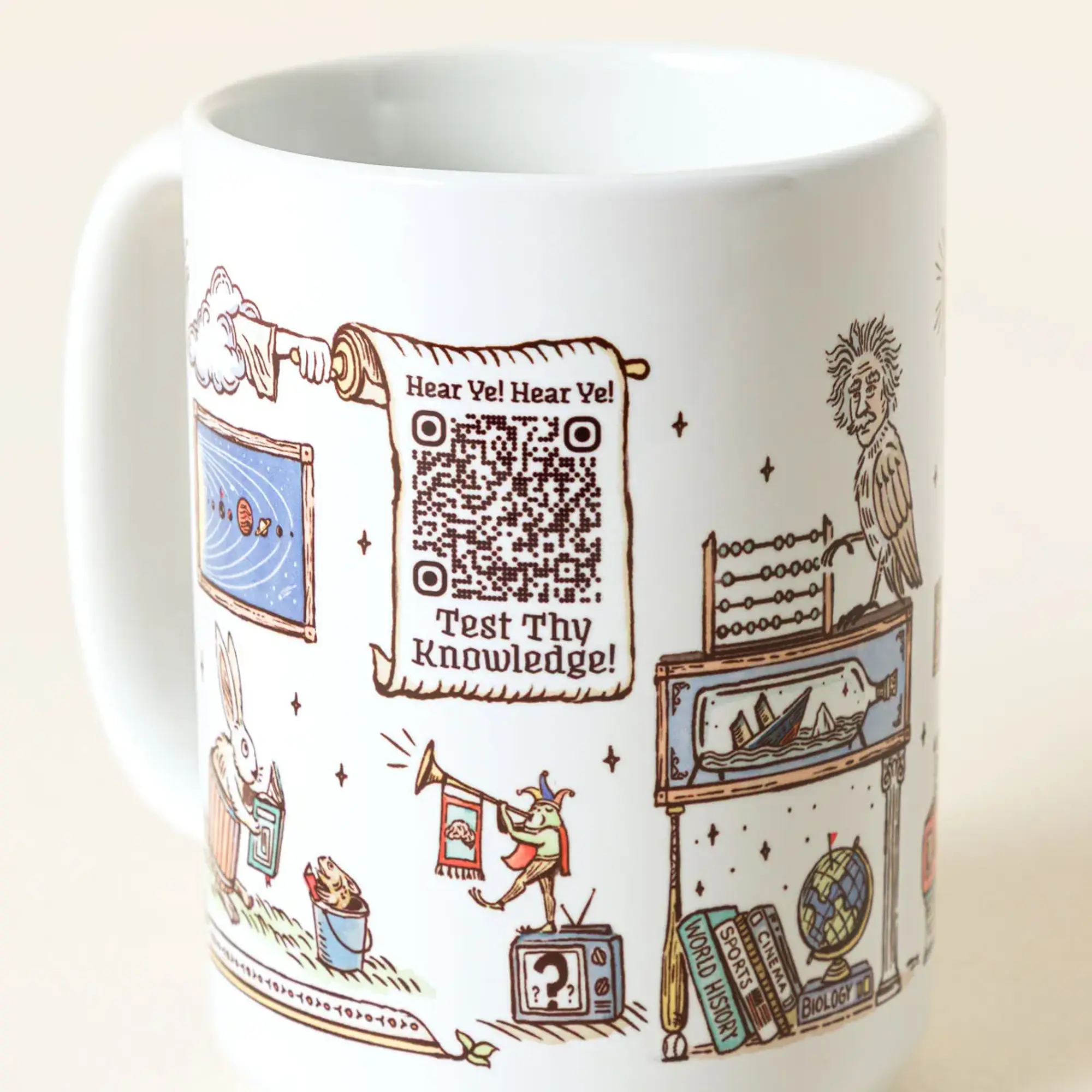 Interactive QR Trivia Every Day Mug, Kitchen Drinkware Cup for Coffee, Unique Oddities Gifts