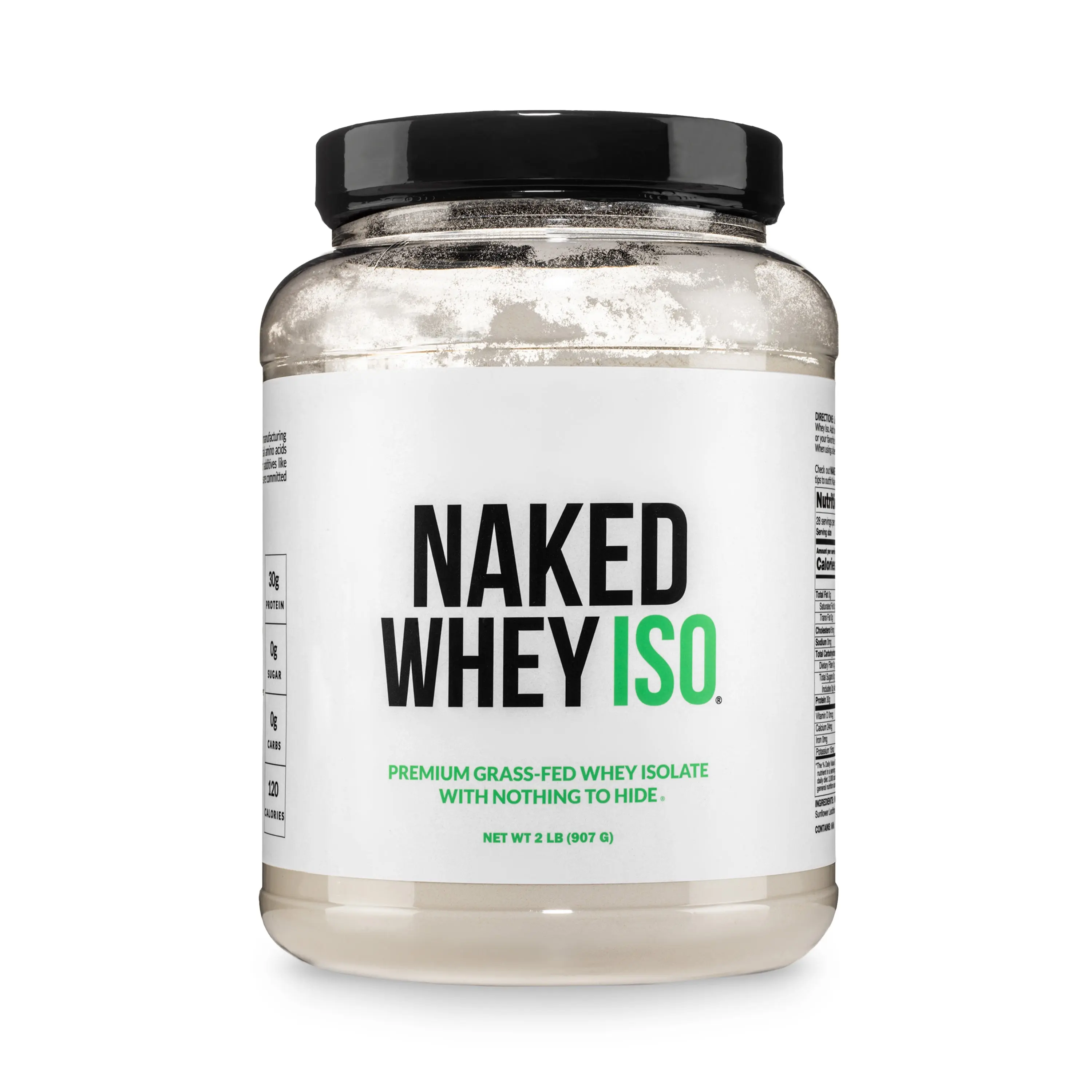 Naked Whey ISO Unflavored - 100% Premium Grass Fed Whey Isolate Protein Powder - 2 LB - 30g Pure Protein, 8.4g BCAAs, 0g Sugar, 0.1g Lactose - Only 2 Ingredients