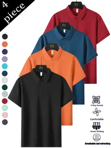 4-piece set of premium men’s couples’ four-way stretch polo shirts, new heavy-weight design—super soft, breathable, moisture-wicking—ideal for office meetings, weekend dates, golf, and casual gatherings