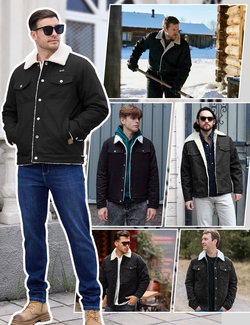 UMIPUBO Men's Heated Fleece Jacket with 5 Heat Zones, Sherpa Lining, Snap Closure, Warm Winter Outdoor Coat