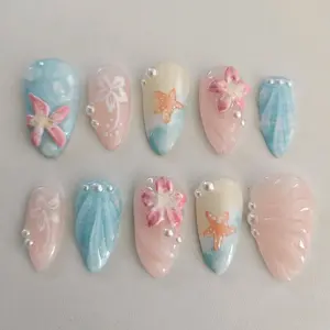 Almond press on nails comes with application packet high quality Handmade