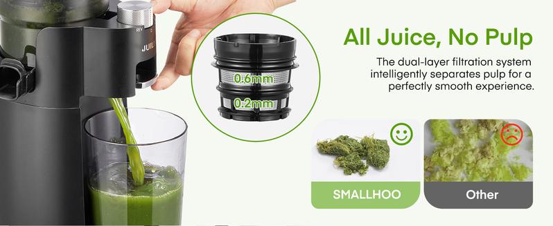 Juilist Cold Press Juicer,  104.9mm Chute Feed Opening, Slow Masticating Juicer – Quiet, For Whole Vegetables and Fruits,Easy to Clean, High Juice Yield, BPA Free (Black)