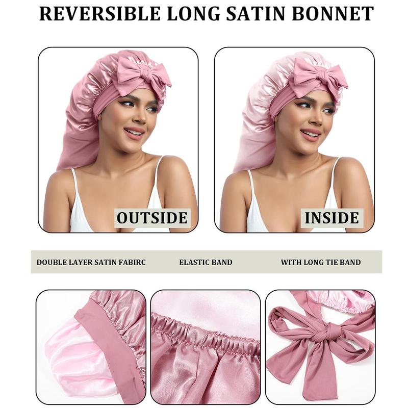 AWAYTR Long Double Layer Satin Bonnet for Sleeping Reversible Silk Feeling Bonnets for Long/Curly Hair Women Sleeping Cap with Tie Band Head Wrap Nightcap TikTokShopBlackFriday AWAYTR Long Double Layer Satin Bonnet for Sleeping Reversible Silk Feeling Bonnets for Long/Curly Hair Women Sleeping Cap with Tie Band Head Wrap Nightcap TikTokShopBlackFriday