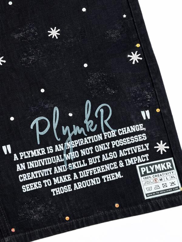 PLYMKR "Influence" Black Graphic Denim Jorts (8600)