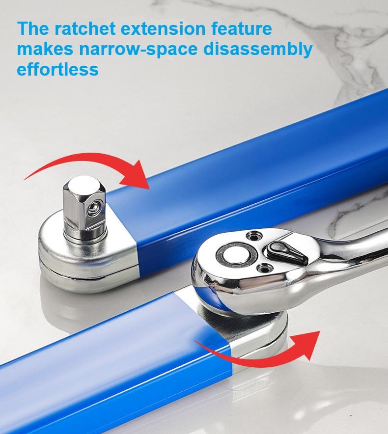 Universal Offset Extension Wrench, 15" Socket Wrench Tool, Upgraded Impact Ready Extension Wrench Set with 4pcs 1/2", 1/4" and 3/8" Square Drive Adapters, Heavy Duty Extensions Wrench for Hard-to-reach Narrow Space