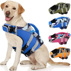 Kuoser Dog Life Jacket with Reflective Stripes, Adjustable High Visibility Vest Ripstop Lifesaver Pet Preserver Flotation Swimsuit for Small Medium and Large Dogs