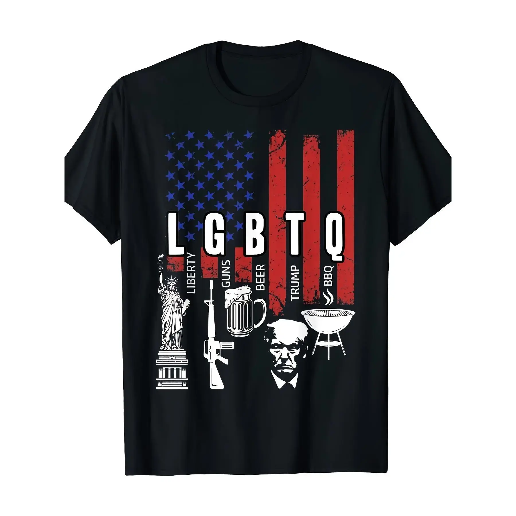 Unisex Printed Cotton Streetwear T-Shirt - 220g, LGBTQ Liberty, Guns, Bible, Trump, BBQ, USA Flag Vintage Design, Comfortable Fit, Made in USA Men's Top, Tshirt, Graphic Print